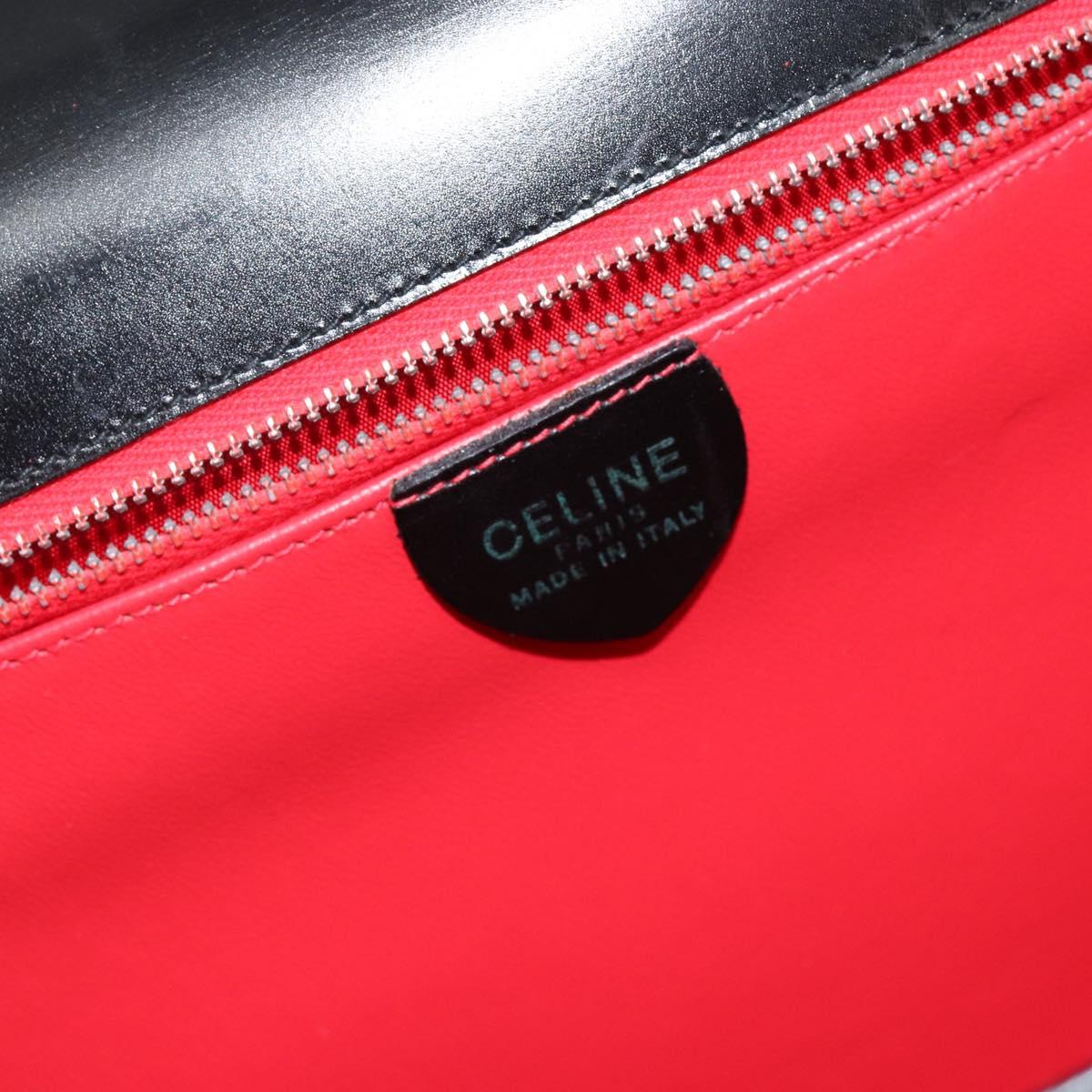 CELINE Hand Bag Leather Black Gold Auth 142890