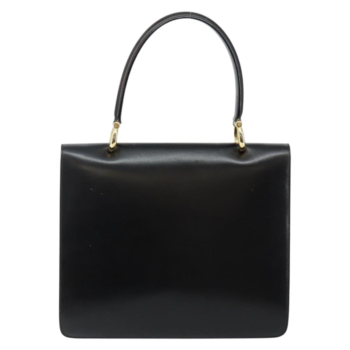 CELINE Hand Bag Leather Black Gold Auth 142890