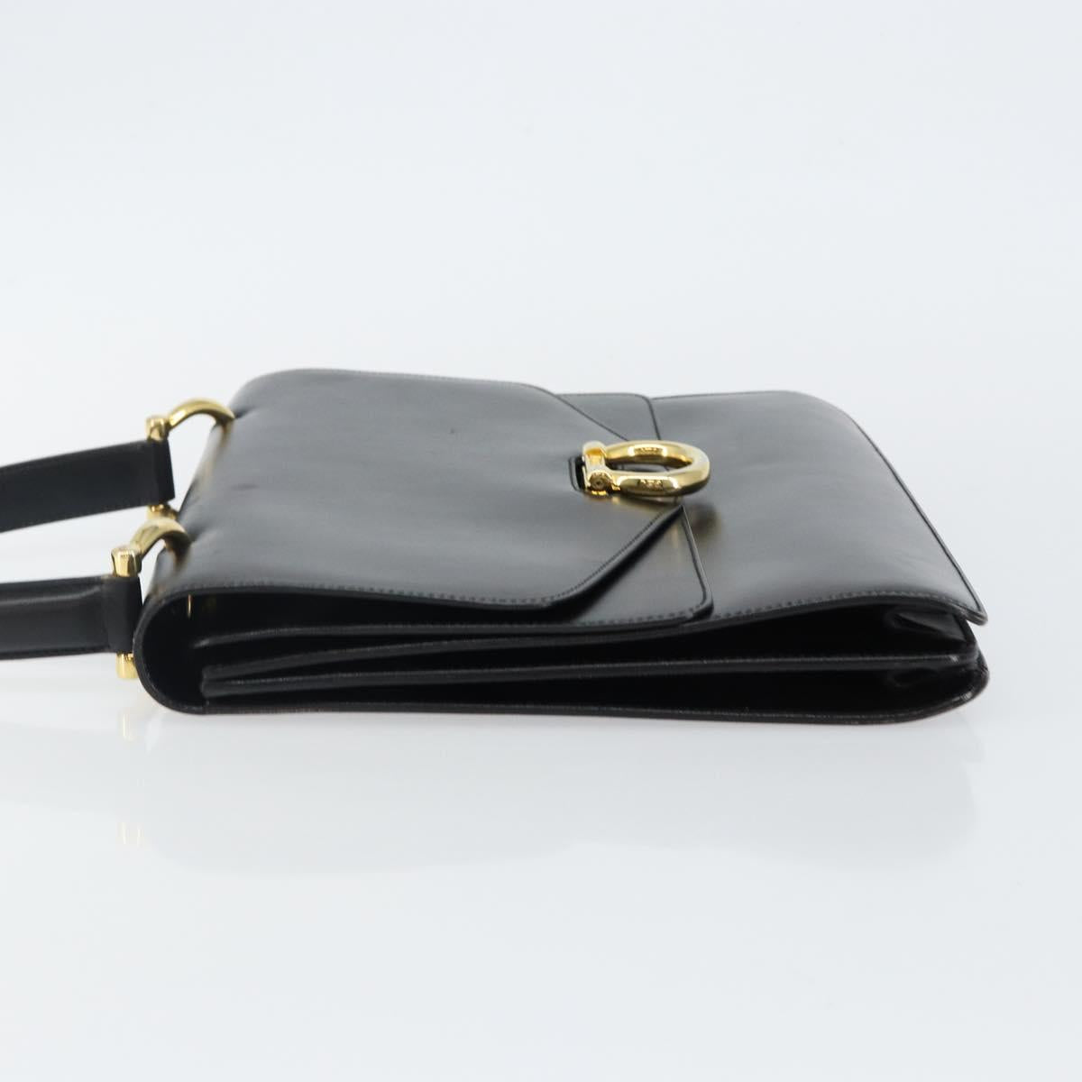 CELINE Hand Bag Leather Black Gold Auth 142890