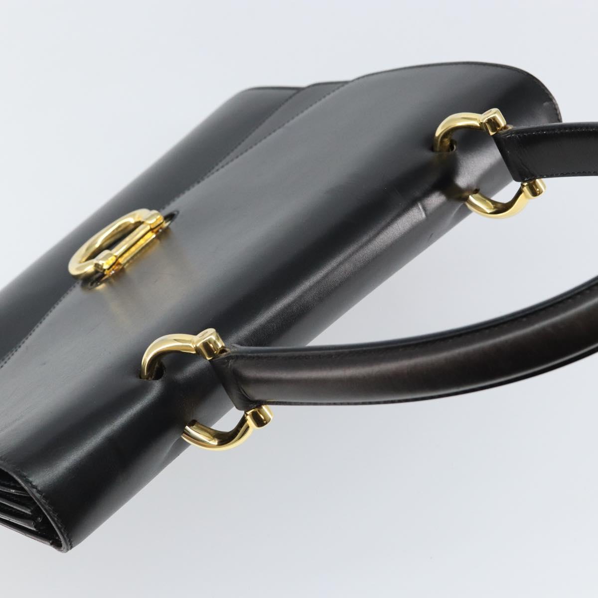 CELINE Hand Bag Leather Black Gold Auth 142890