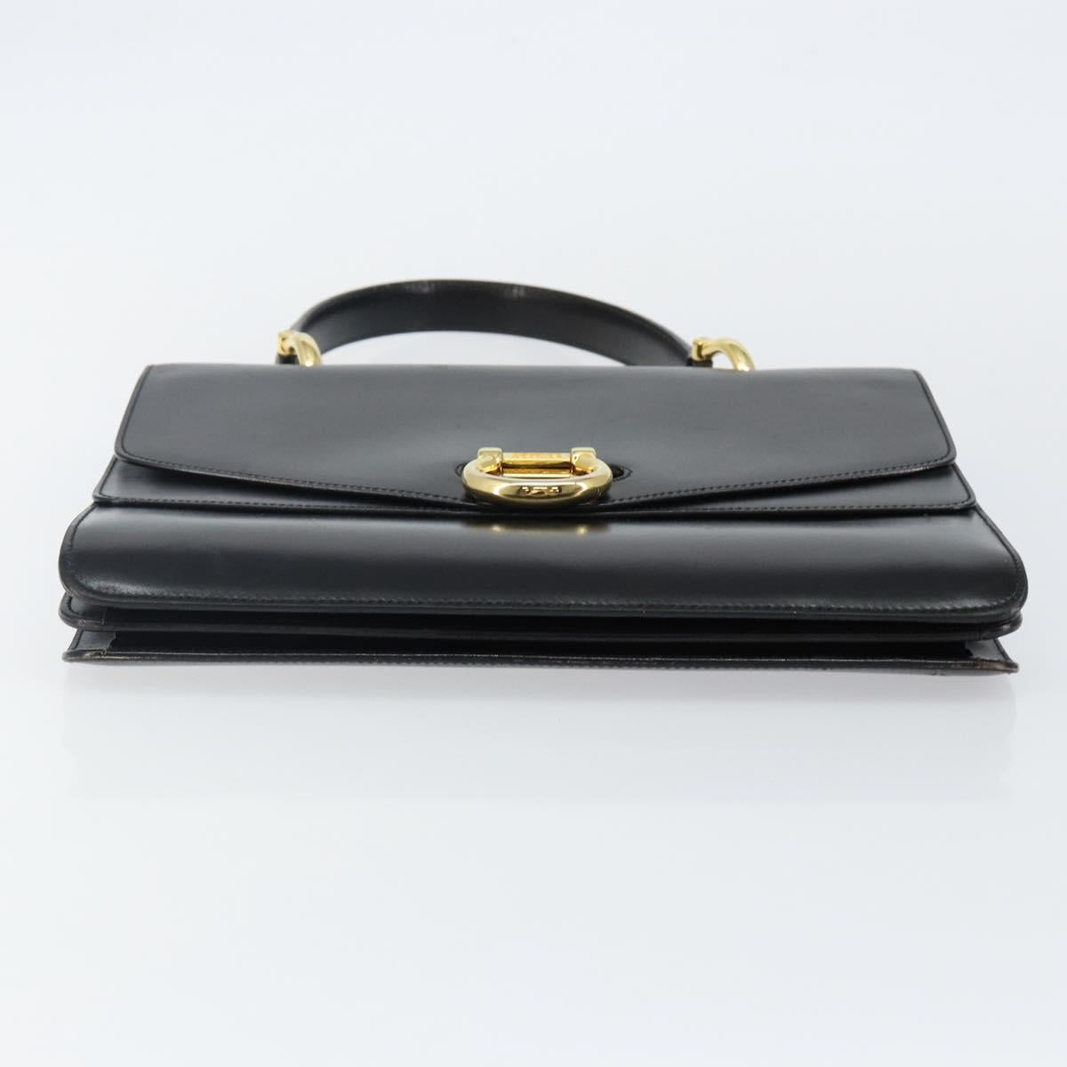 CELINE Hand Bag Leather Black Gold Auth 142890