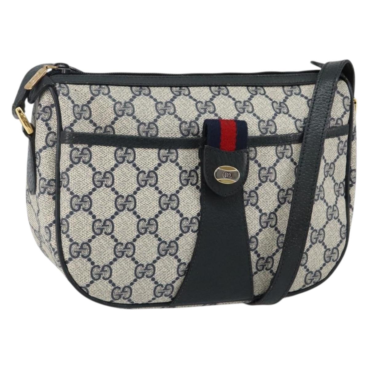 GUCCI GG Supreme Sherry Line Shoulder Bag PVC Navy Gold 89 02 032 Auth 142892