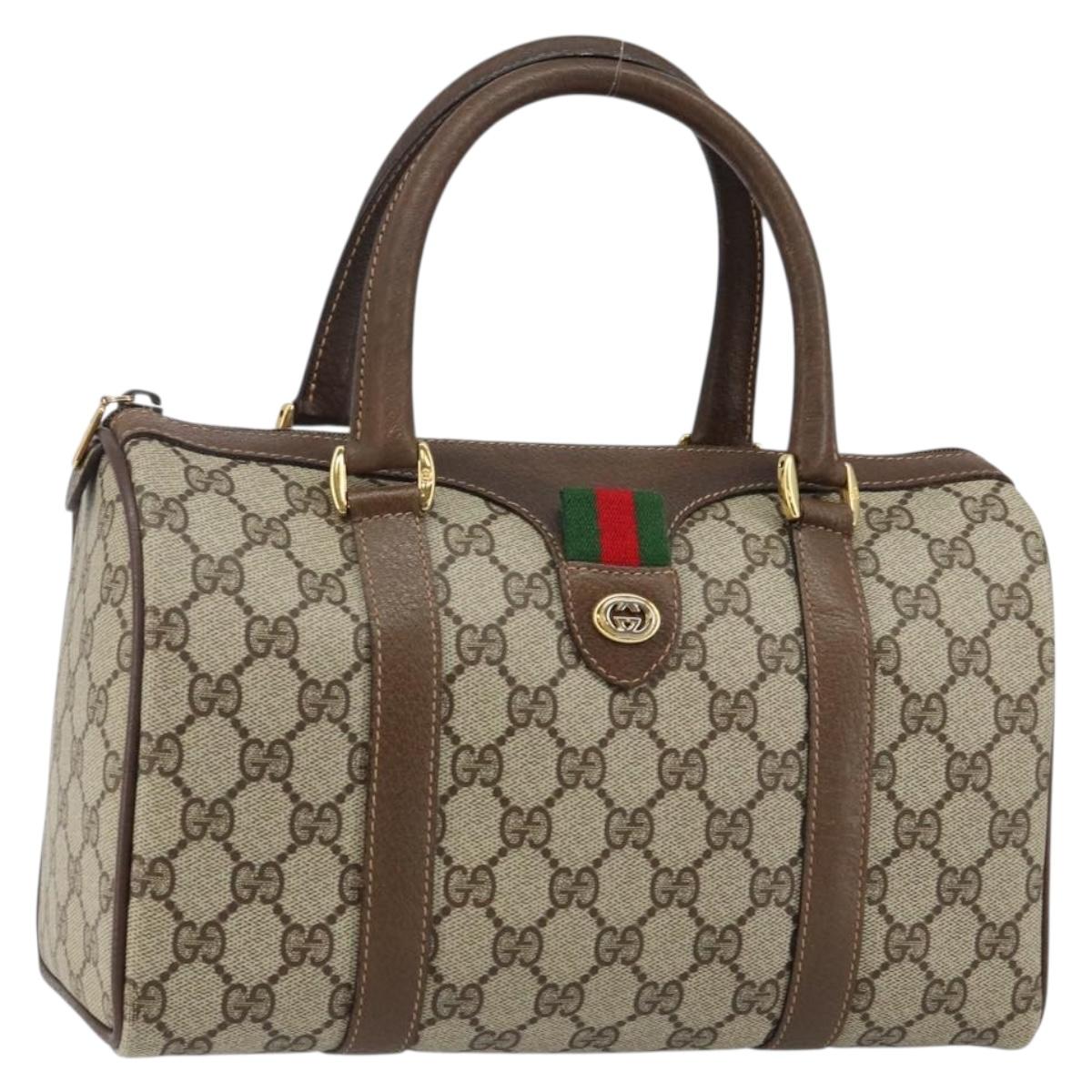 GUCCI GG Supreme Web Sherry Line Boston Bag PVC Beige Gold 40 02 006 Auth 142894