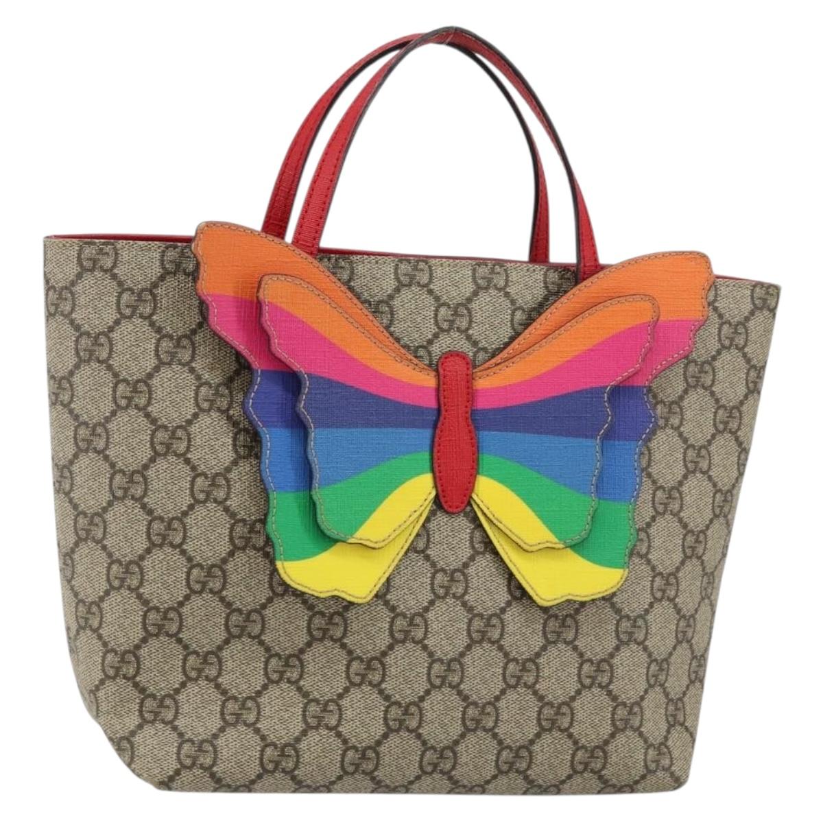 GUCCI GG Supreme Hand Bag PVC Beige 550768 Auth 142895