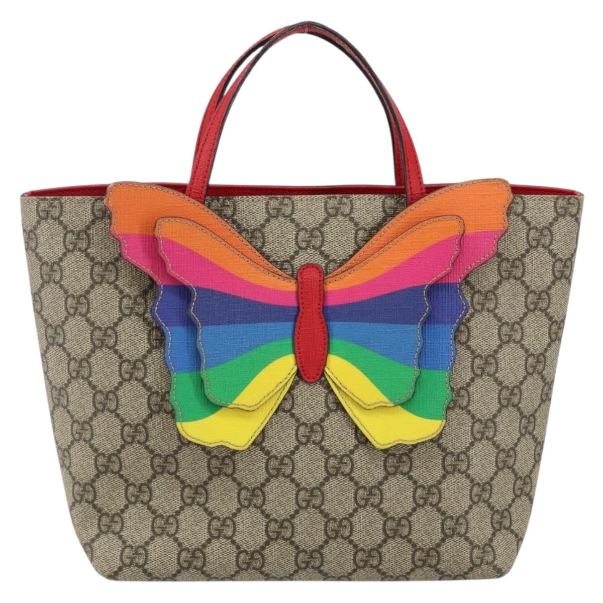 GUCCI GG Supreme Hand Bag PVC Beige 550768 Auth 142895