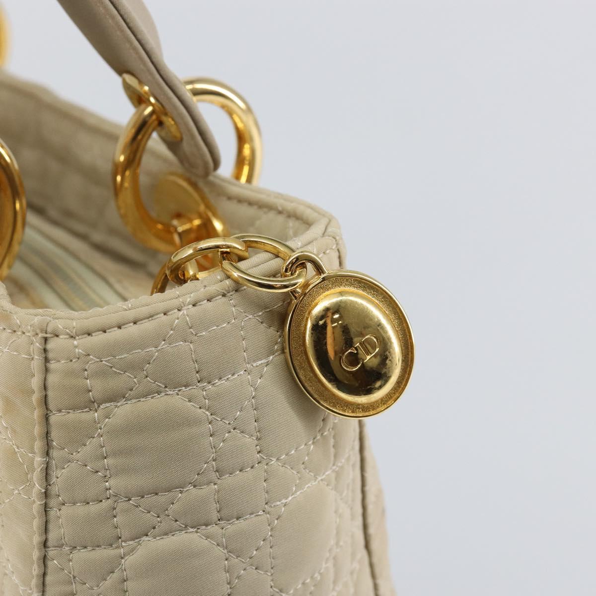 Christian Dior Canage Lady Dior Hand Bag Nylon Beige Gold Auth 142896