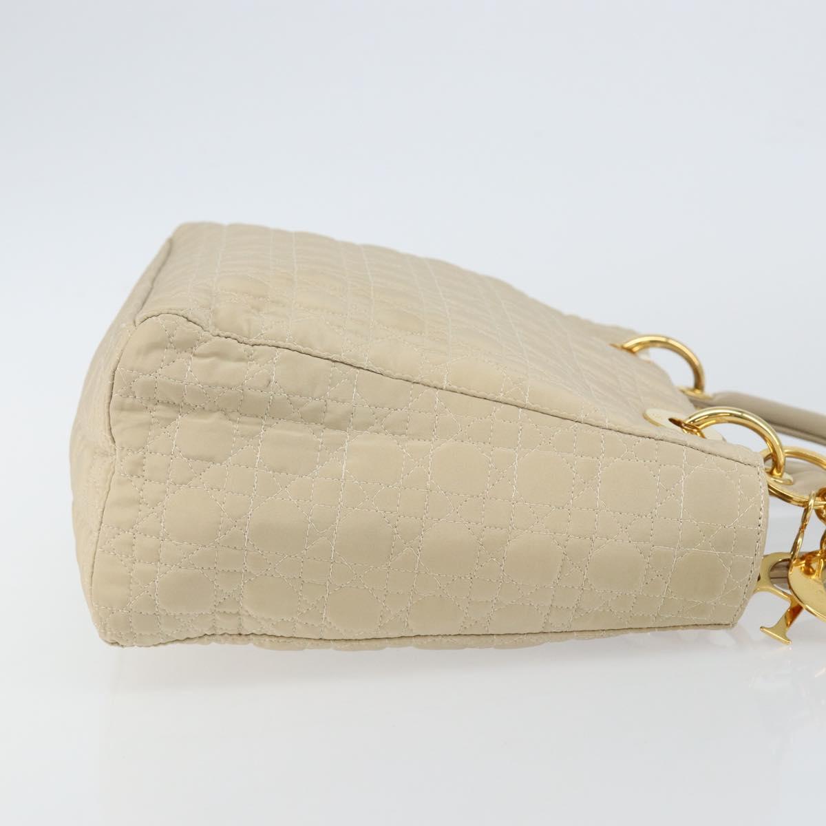 Christian Dior Canage Lady Dior Hand Bag Nylon Beige Gold Auth 142896