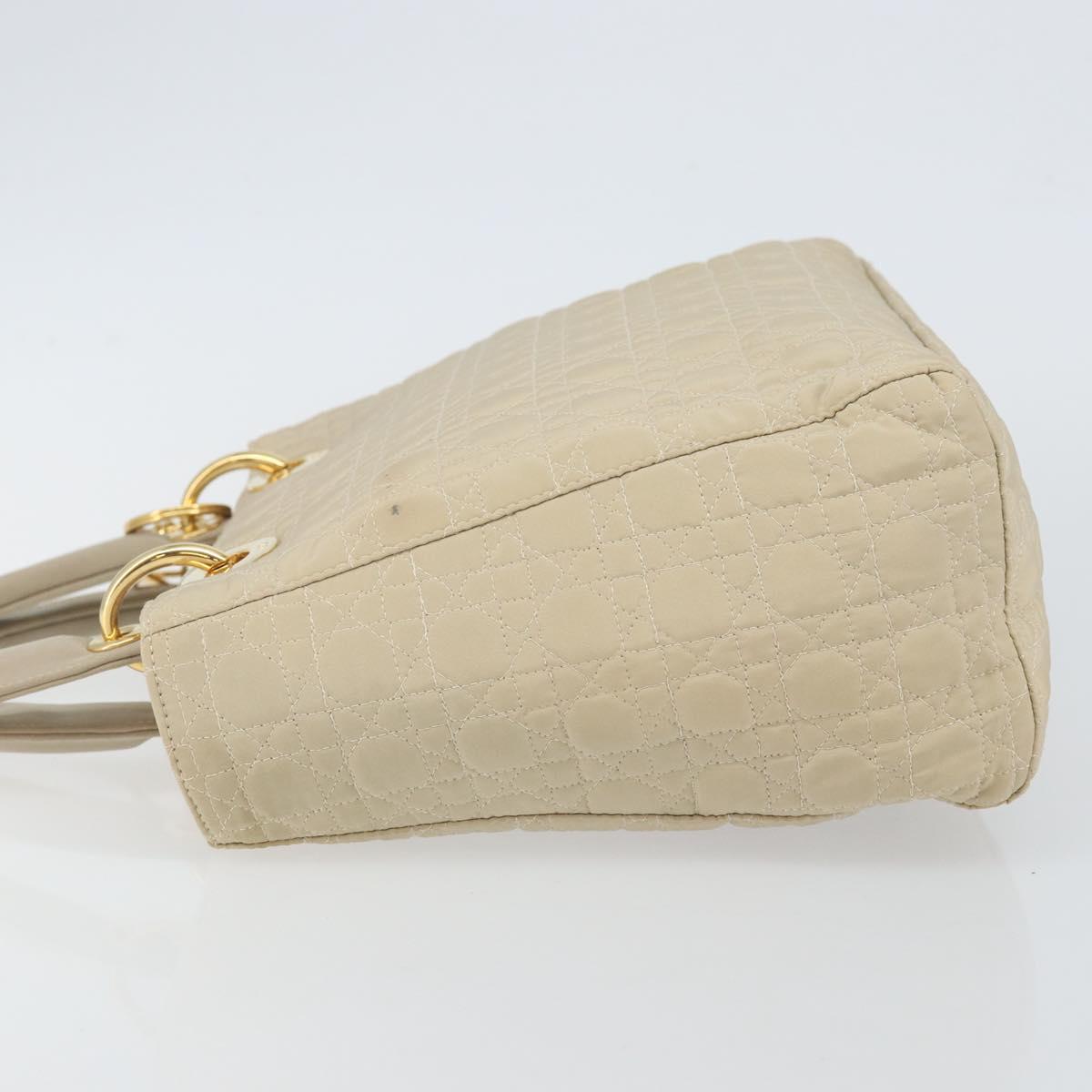 Christian Dior Canage Lady Dior Hand Bag Nylon Beige Gold Auth 142896