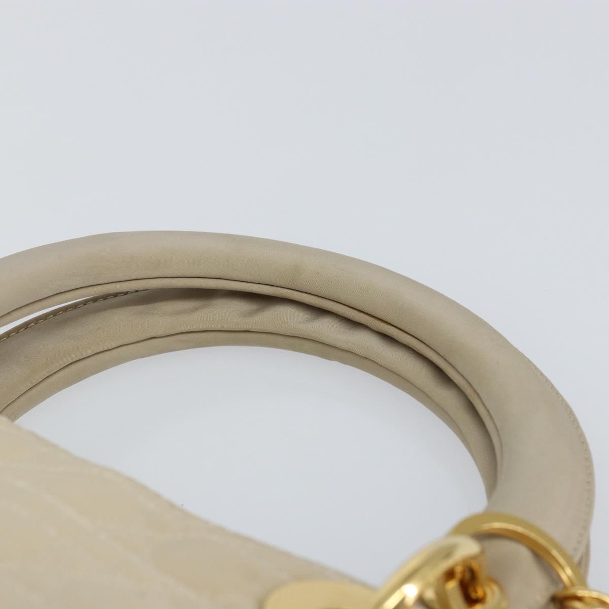 Christian Dior Canage Lady Dior Hand Bag Nylon Beige Gold Auth 142896