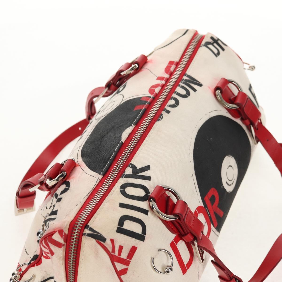 Christian Dior Hardcore Boston Bag Canvas White Red Auth 142899A