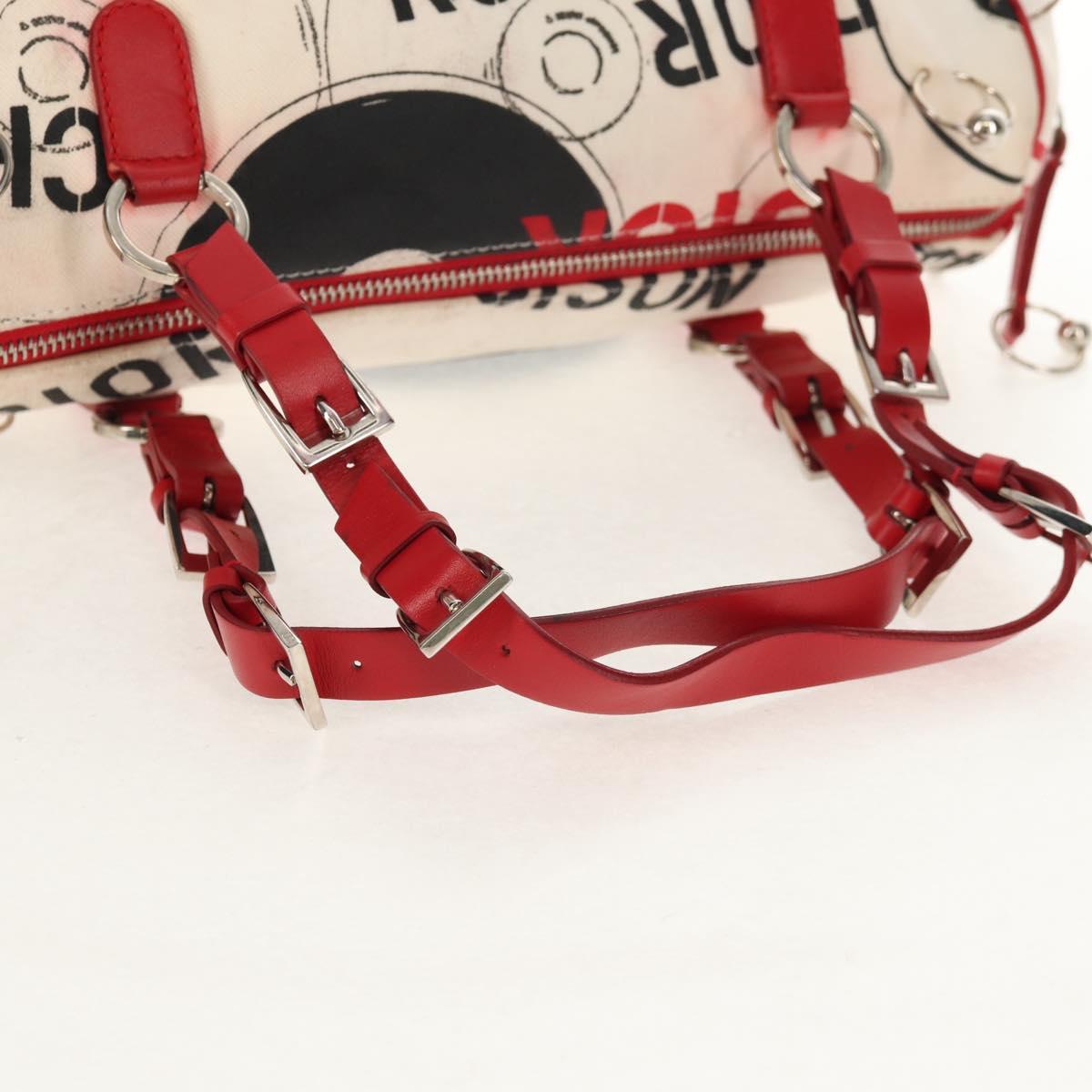 Christian Dior Hardcore Boston Bag Canvas White Red Auth 142899A