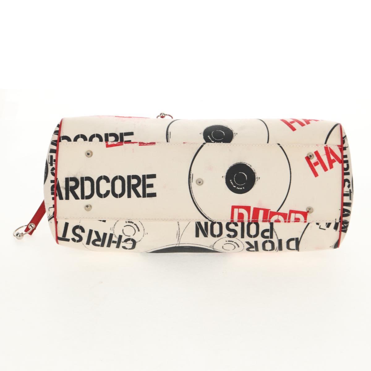 Christian Dior Hardcore Boston Bag Canvas White Red Auth 142899A