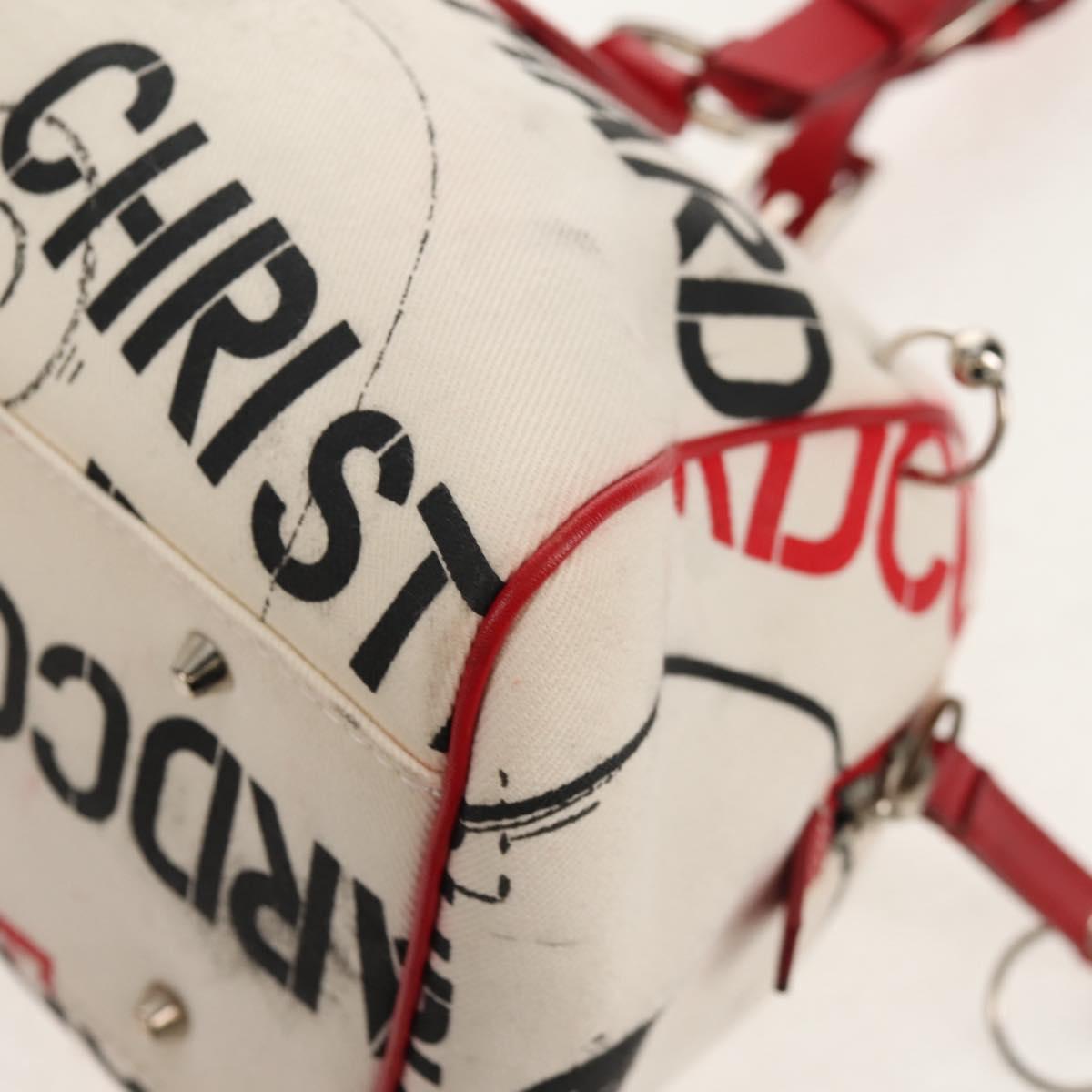 Christian Dior Hardcore Boston Bag Canvas White Red Auth 142899A