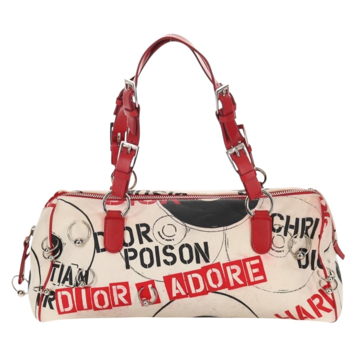 Christian Dior Hardcore Boston Bag Canvas White Red Auth 142899A