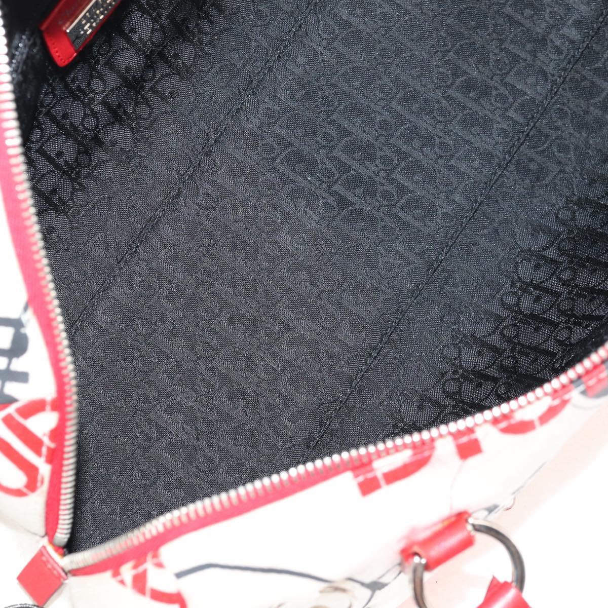 Christian Dior Hardcore Boston Bag Canvas White Red Auth 142899A