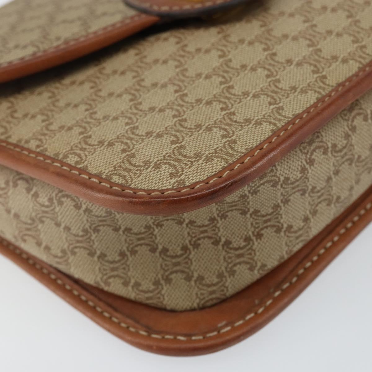 CELINE Macadam Canvas Shoulder Bag PVC Beige Gold Auth 142901