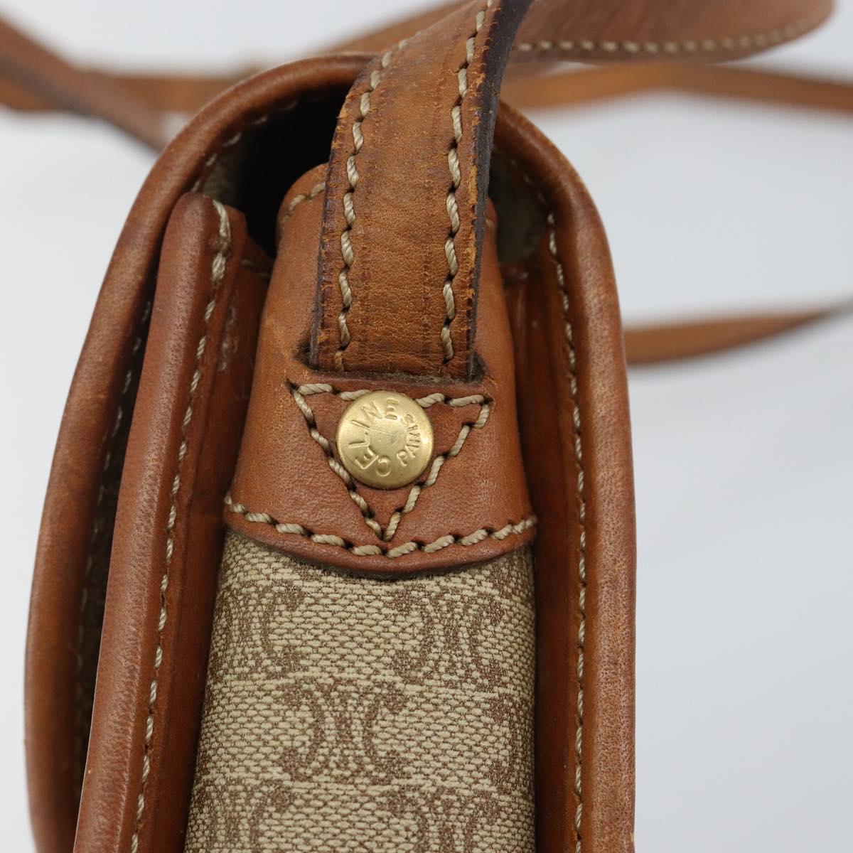 CELINE Macadam Canvas Shoulder Bag PVC Beige Gold Auth 142901