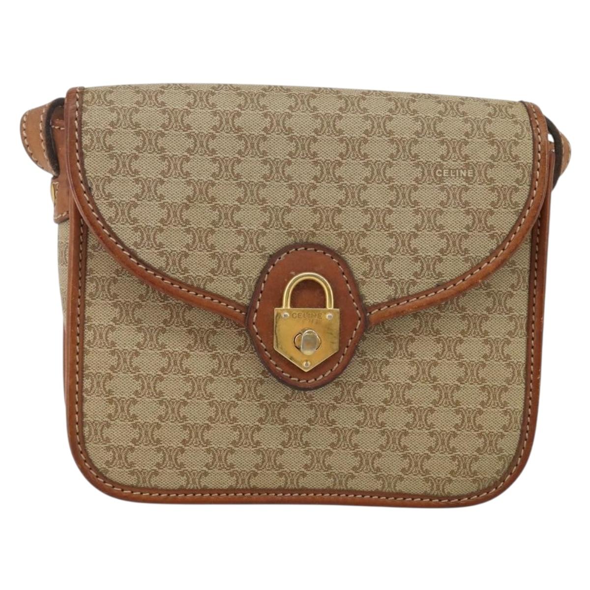 CELINE Macadam Canvas Shoulder Bag PVC Beige Gold Auth 142901