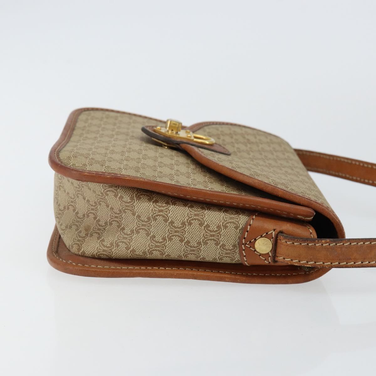 CELINE Macadam Canvas Shoulder Bag PVC Beige Gold Auth 142901