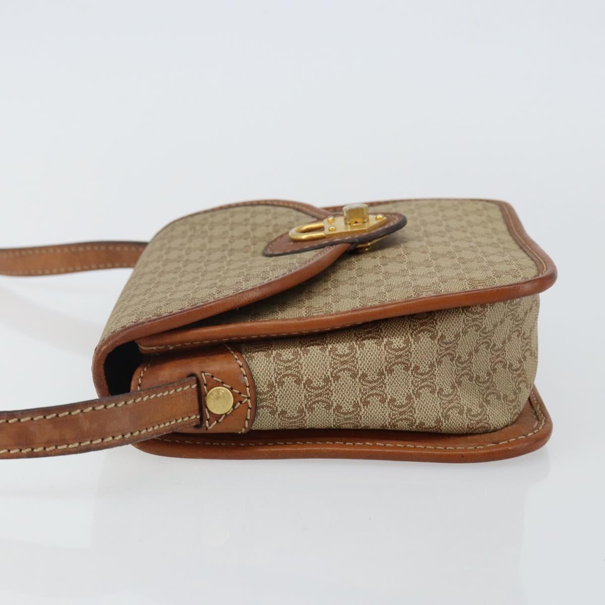 CELINE Macadam Canvas Shoulder Bag PVC Beige Gold Auth 142901