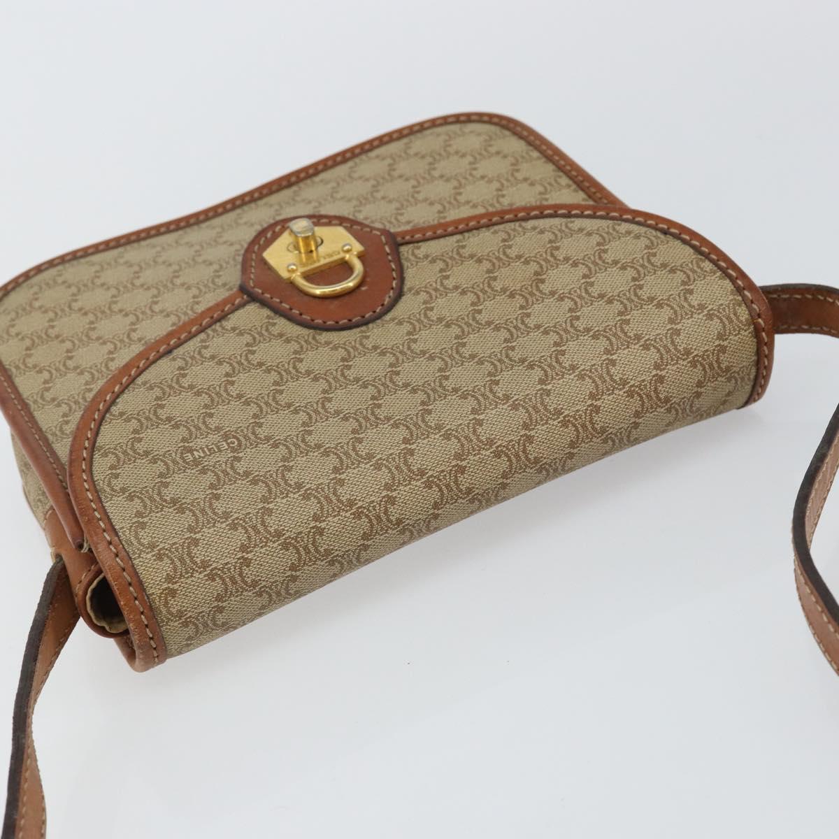 CELINE Macadam Canvas Shoulder Bag PVC Beige Gold Auth 142901