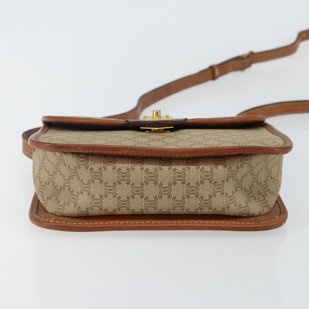 CELINE Macadam Canvas Shoulder Bag PVC Beige Gold Auth 142901