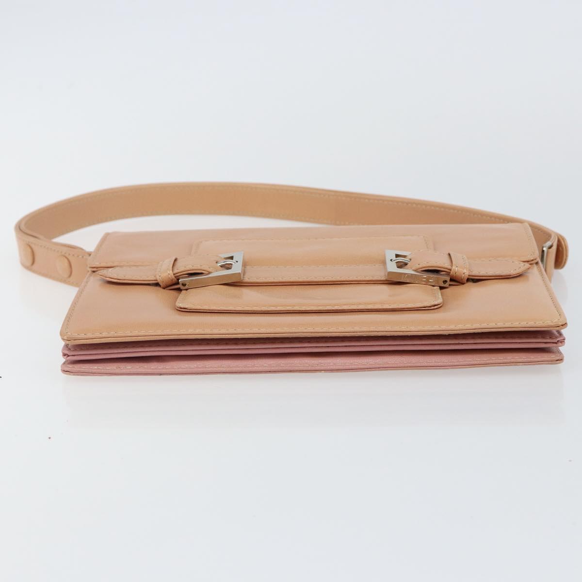 FENDI Shoulder Bag Leather Pink Silver Auth 142903