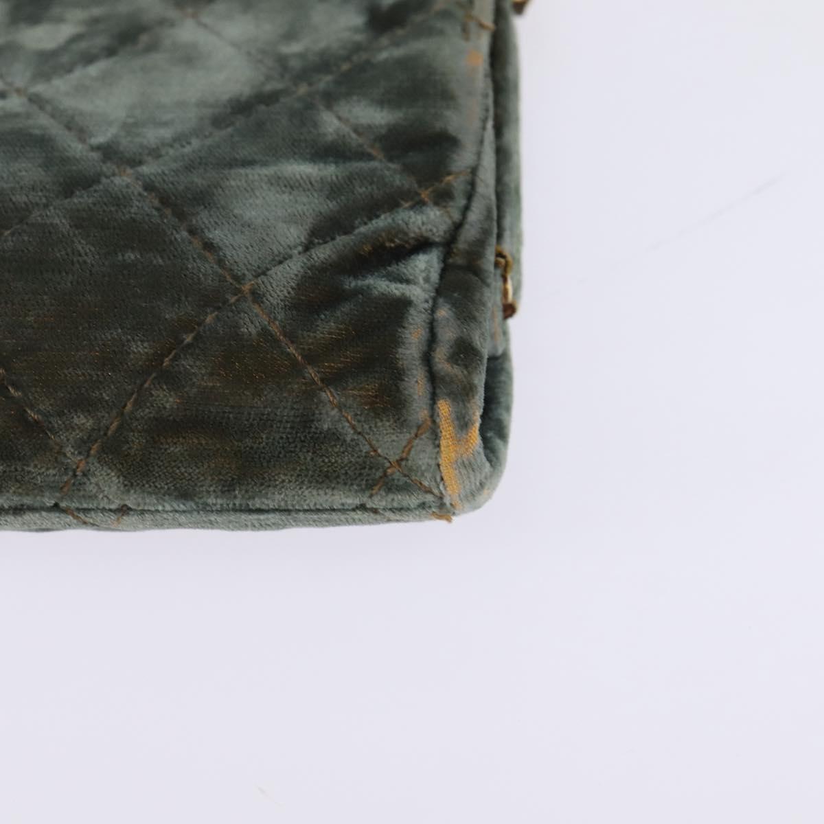 CHANEL Matelasse Clutch Bag Velor Green Gold CC Auth 142939