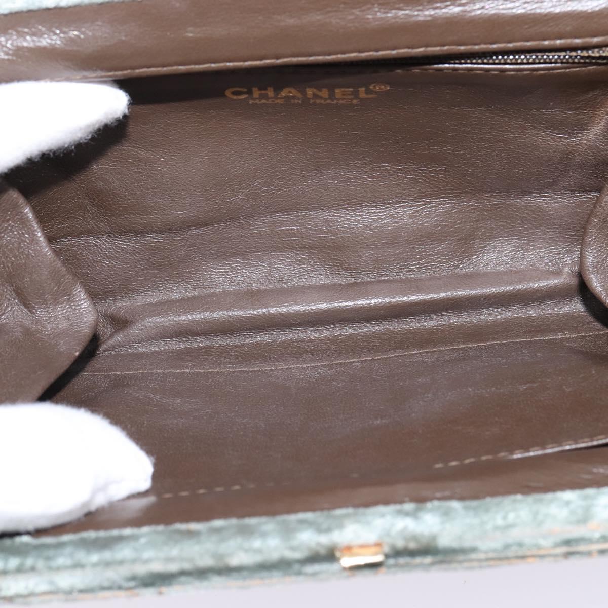 CHANEL Matelasse Clutch Bag Velor Green Gold CC Auth 142939