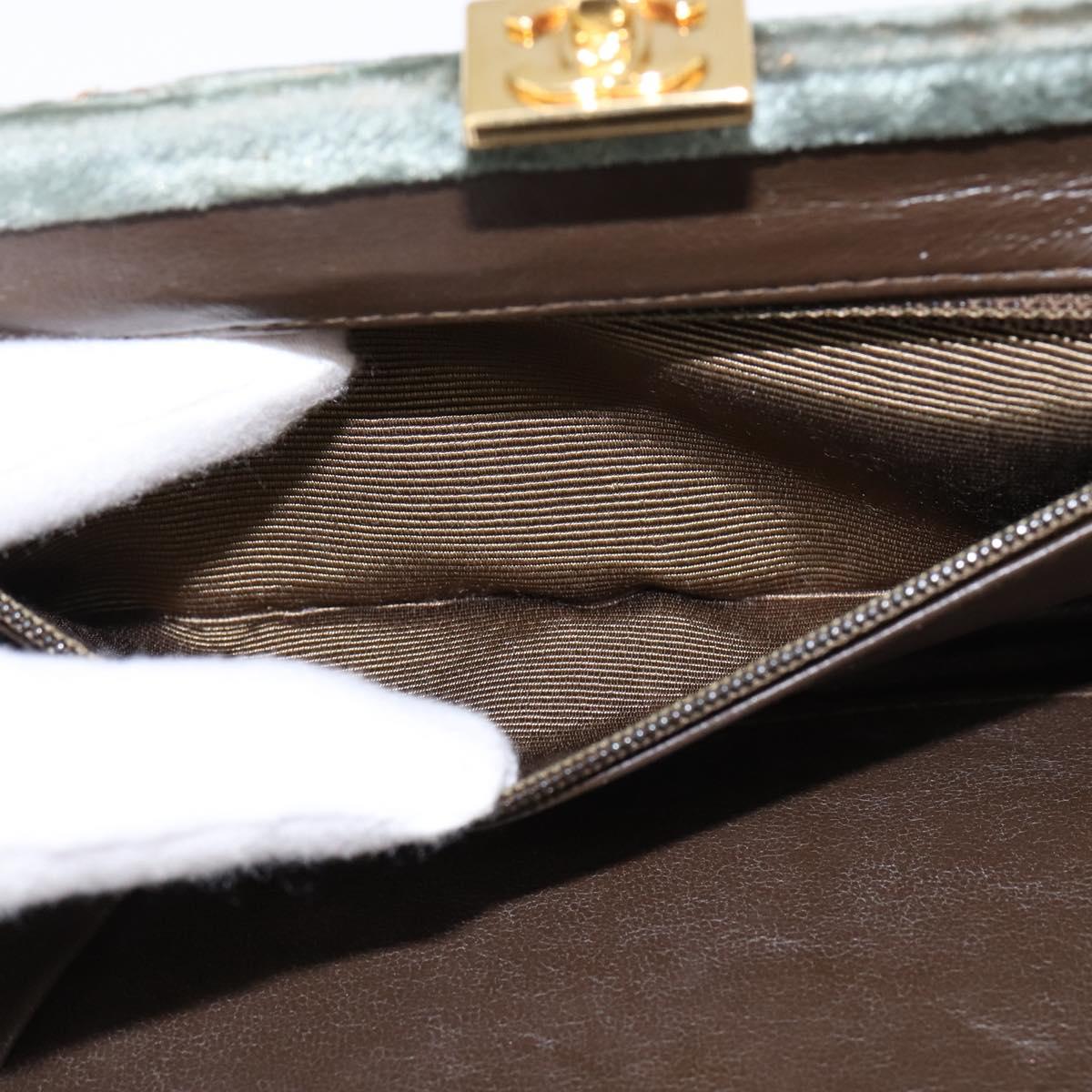 CHANEL Matelasse Clutch Bag Velor Green Gold CC Auth 142939