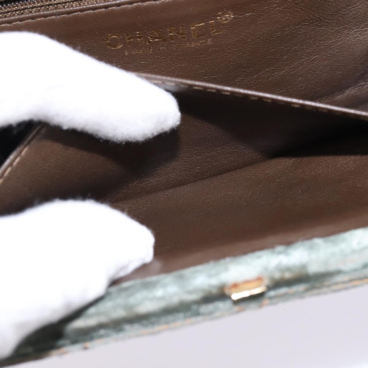 CHANEL Matelasse Clutch Bag Velor Green Gold CC Auth 142939A