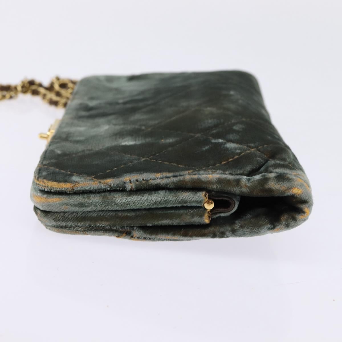 CHANEL Matelasse Clutch Bag Velor Green Gold CC Auth 142939A