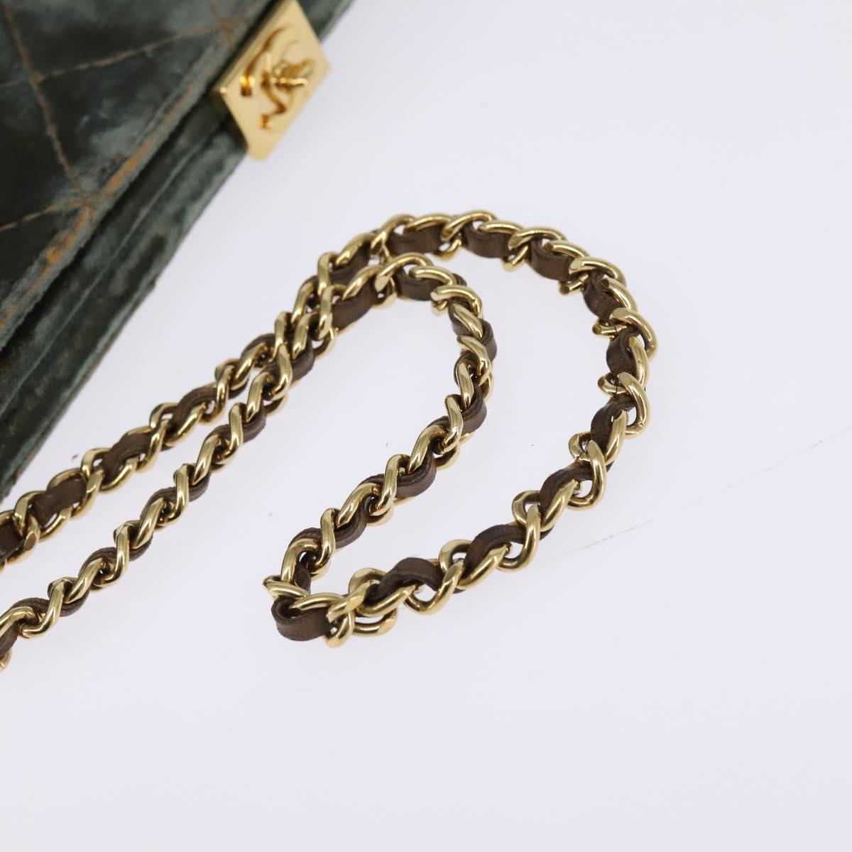 CHANEL Matelasse Clutch Bag Velor Green Gold CC Auth 142939