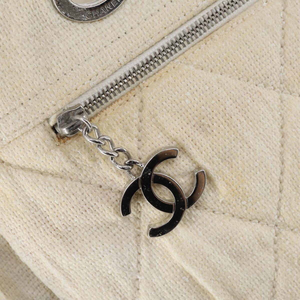 CHANEL Paris Biarritz GM Tote Bag Coated Canvas White Silver CC Auth 142940