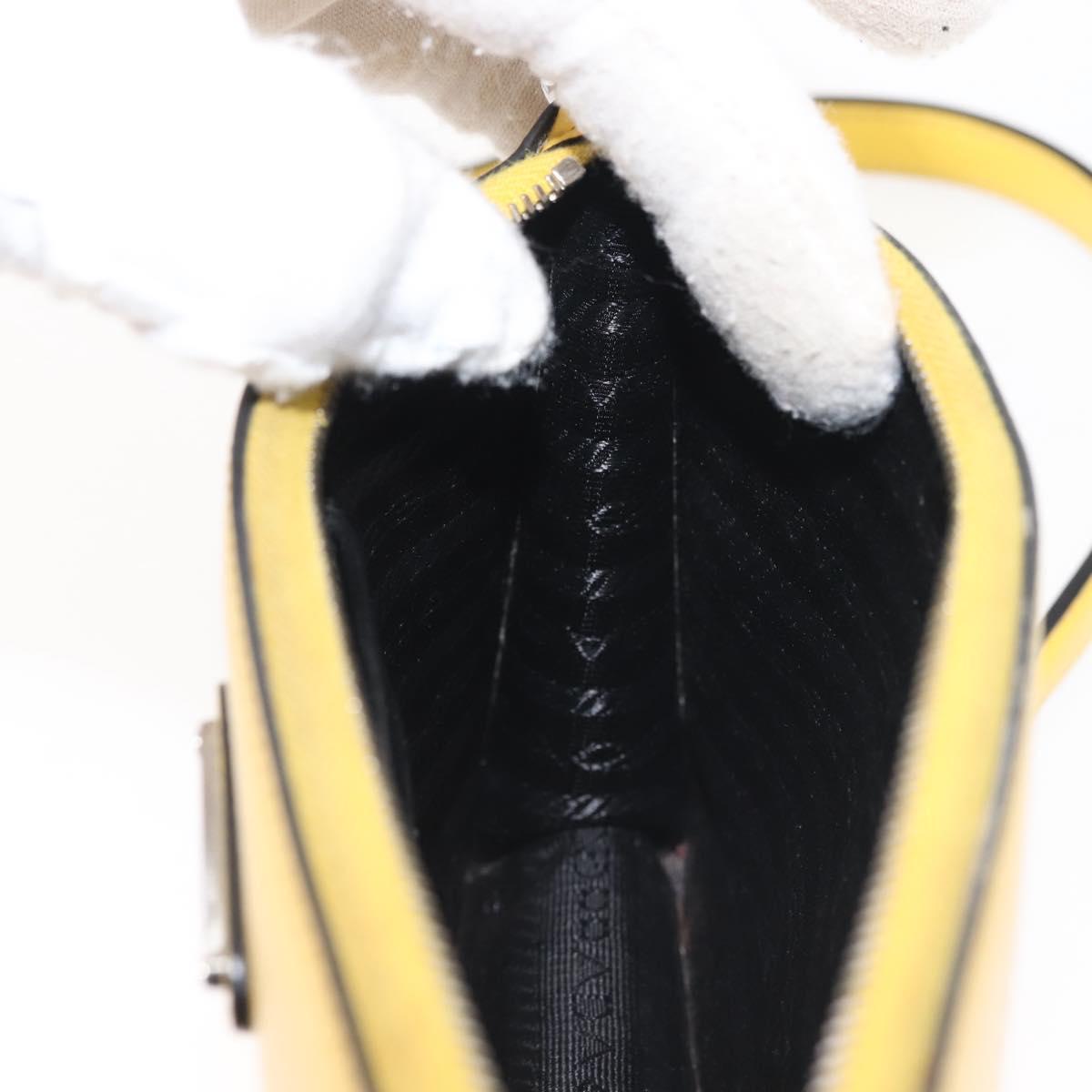 PRADA Chain Shoulder Bag Safiano leather Yellow Silver Auth 142941