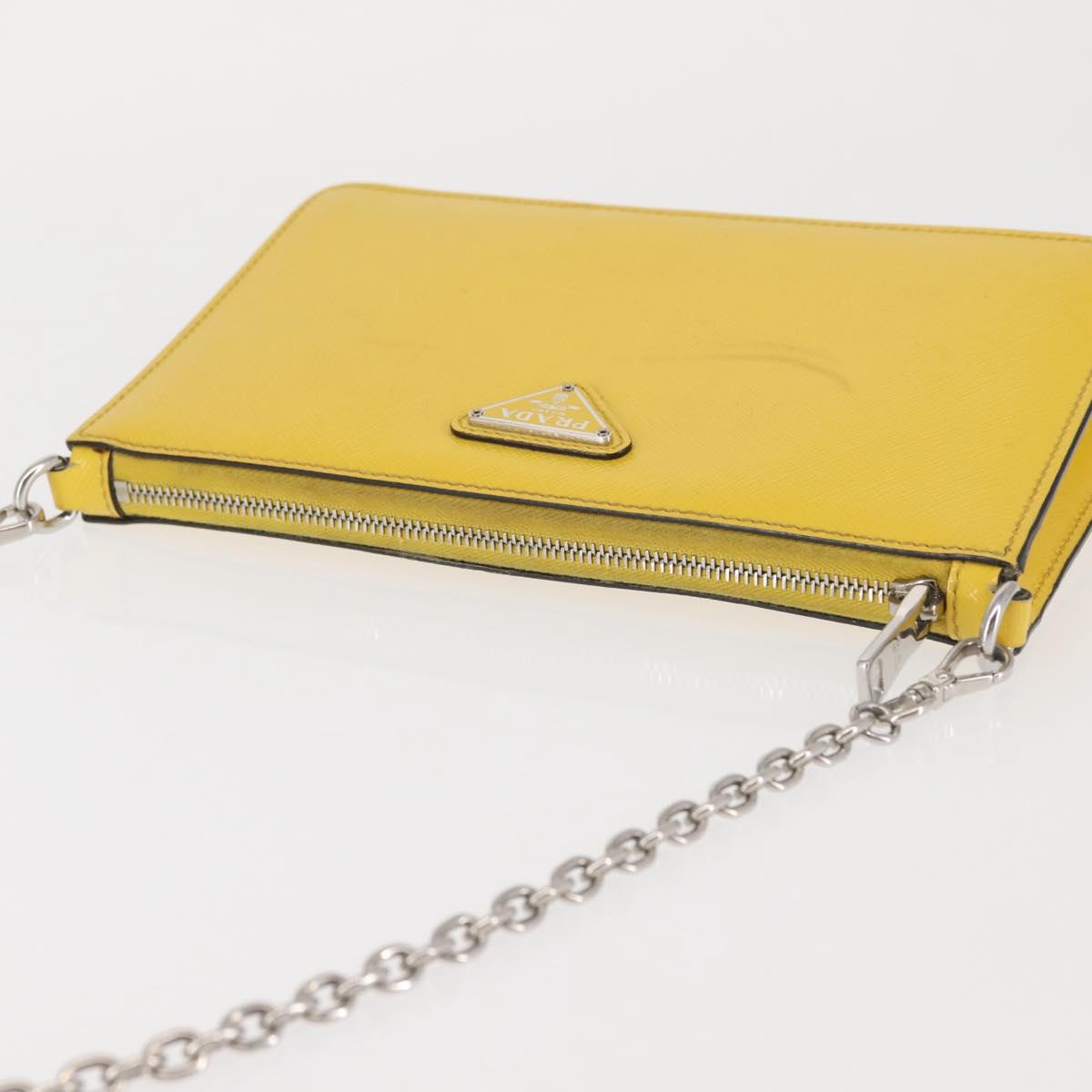 PRADA Chain Shoulder Bag Safiano leather Yellow Silver Auth 142941