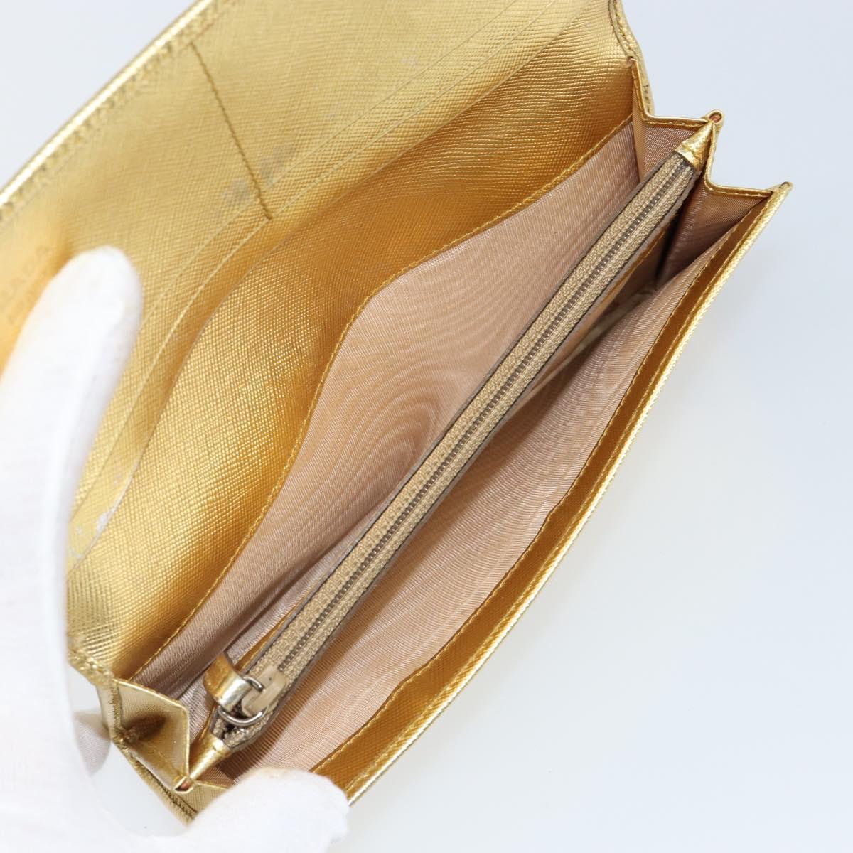 PRADA Long Wallet Safiano leather Gold Auth 142948