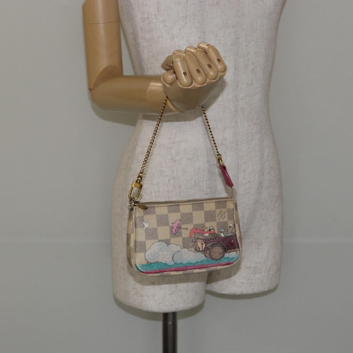 LOUIS VUITTON Damier Azur Illustre Mini Pochette Accessoires N41463 Auth 142956