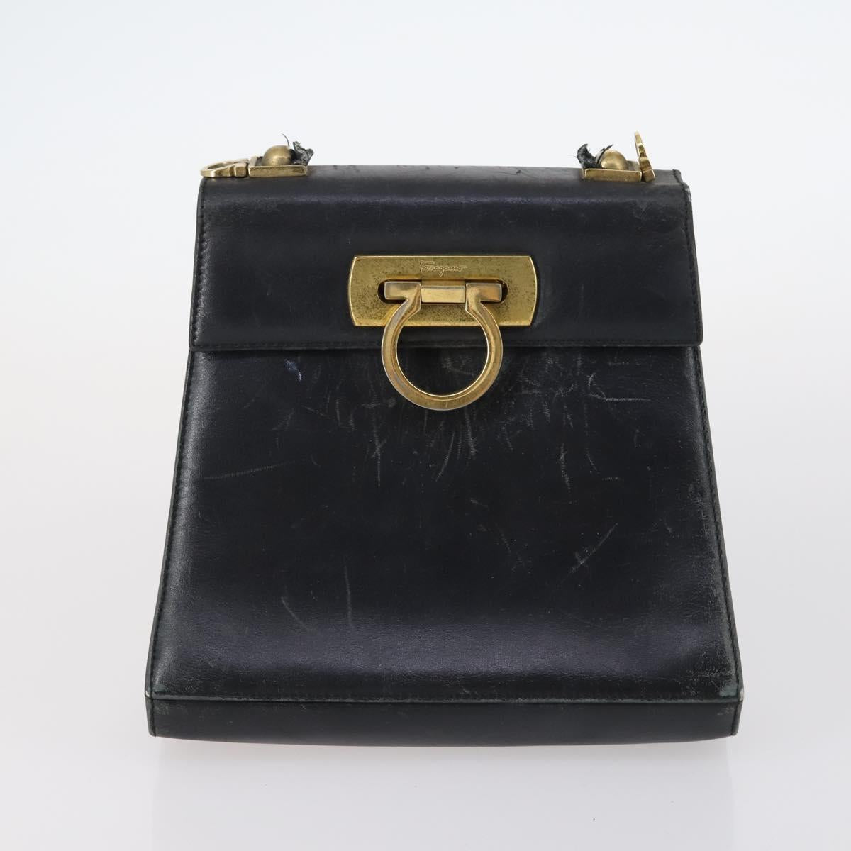 Salvatore Ferragamo Gancini Vala Bag Leather 3Set Beige Black white Auth 142965