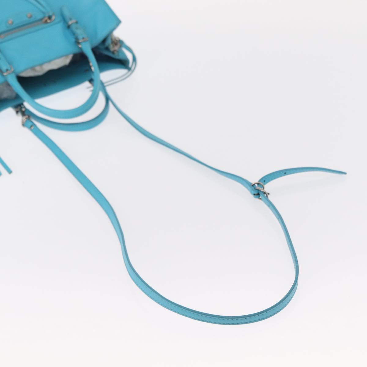 BALENCIAGA Paper Mini Hand Bag Leather 2way Light Blue Silver 357333 Auth 142977