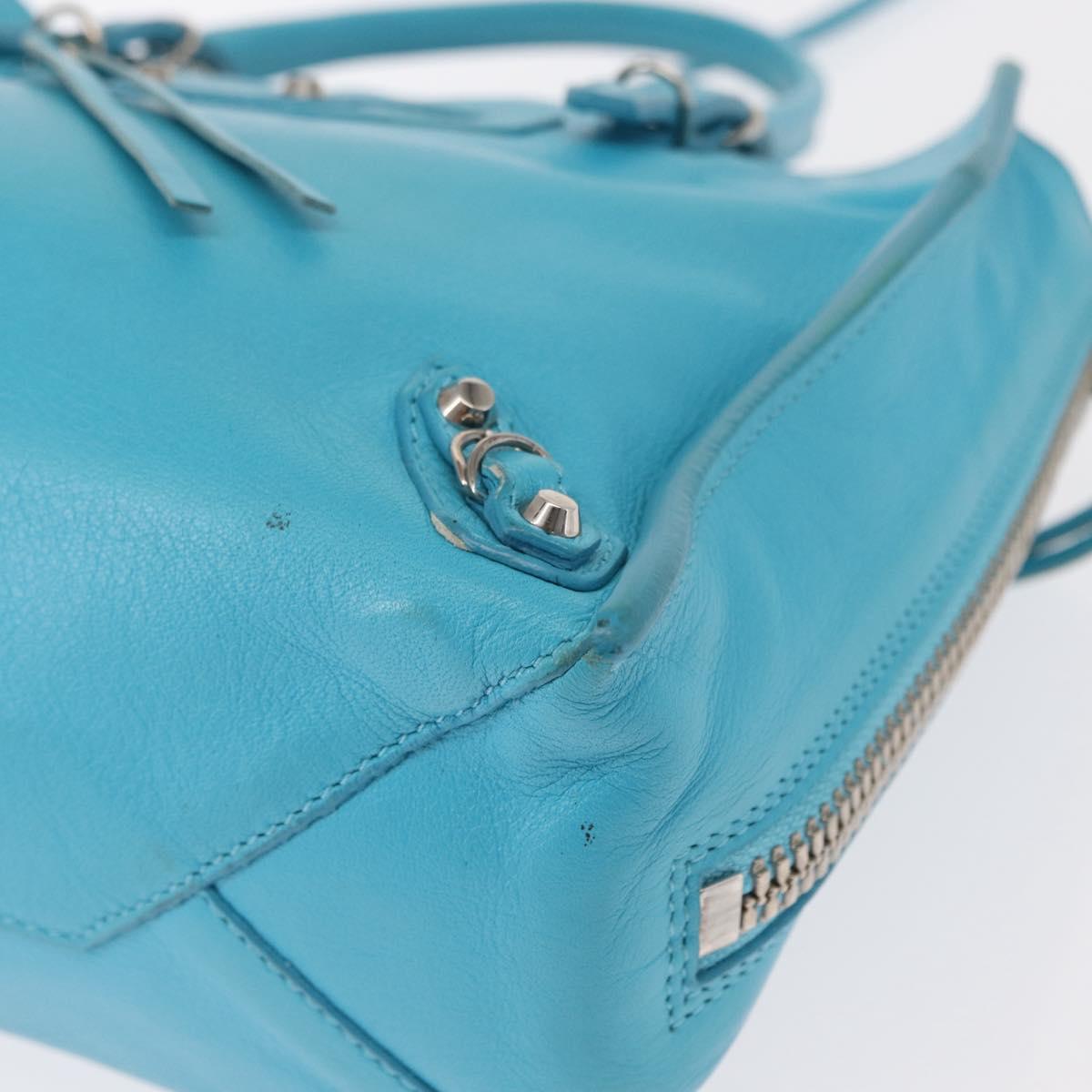 BALENCIAGA Paper Mini Hand Bag Leather 2way Light Blue Silver 357333 Auth 142977