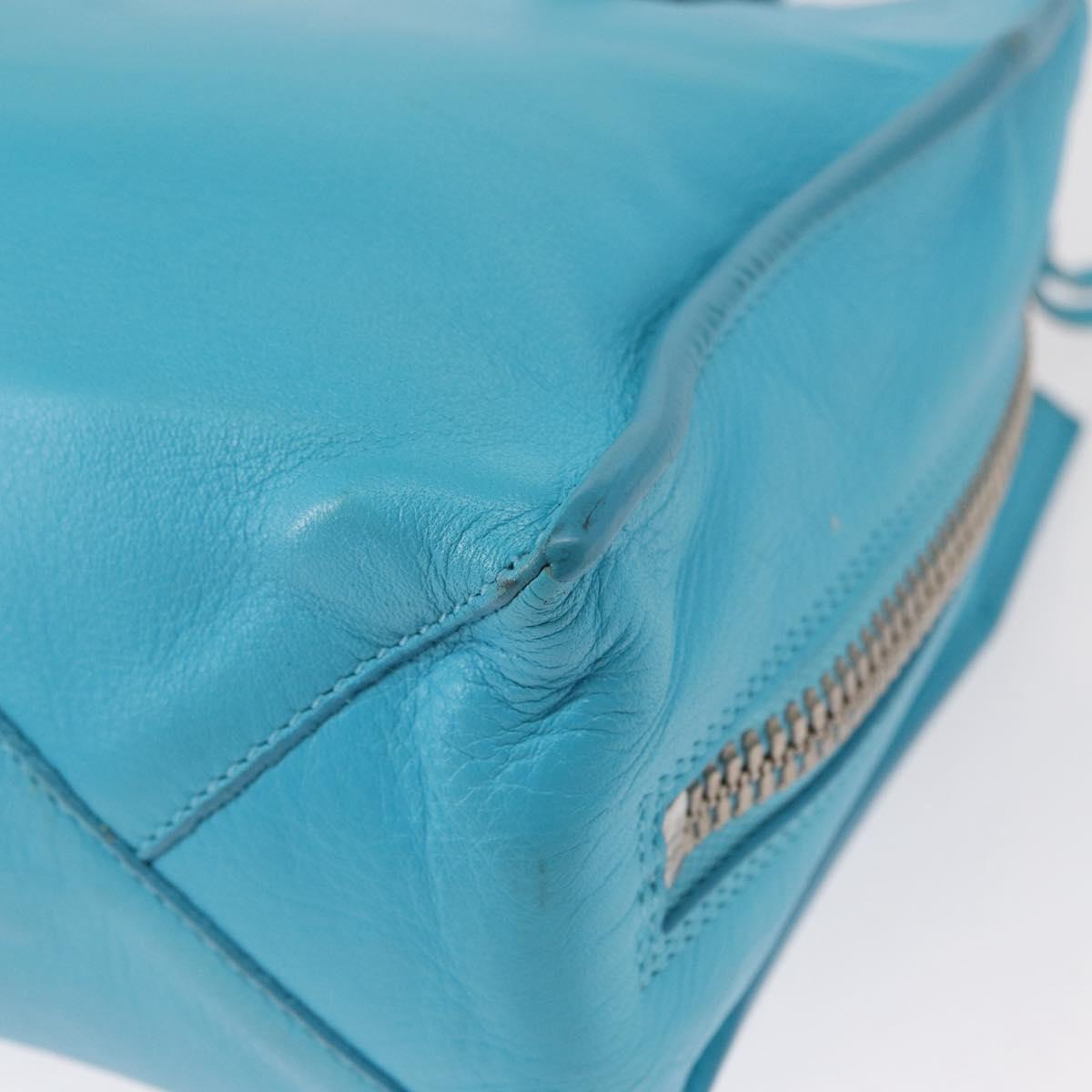 BALENCIAGA Paper Mini Hand Bag Leather 2way Light Blue Silver 357333 Auth 142977