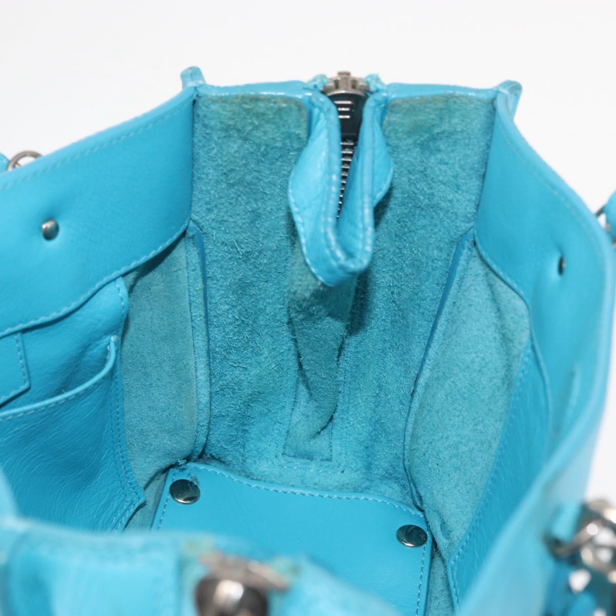 BALENCIAGA Paper Mini Hand Bag Leather 2way Light Blue Silver 357333 Auth 142977