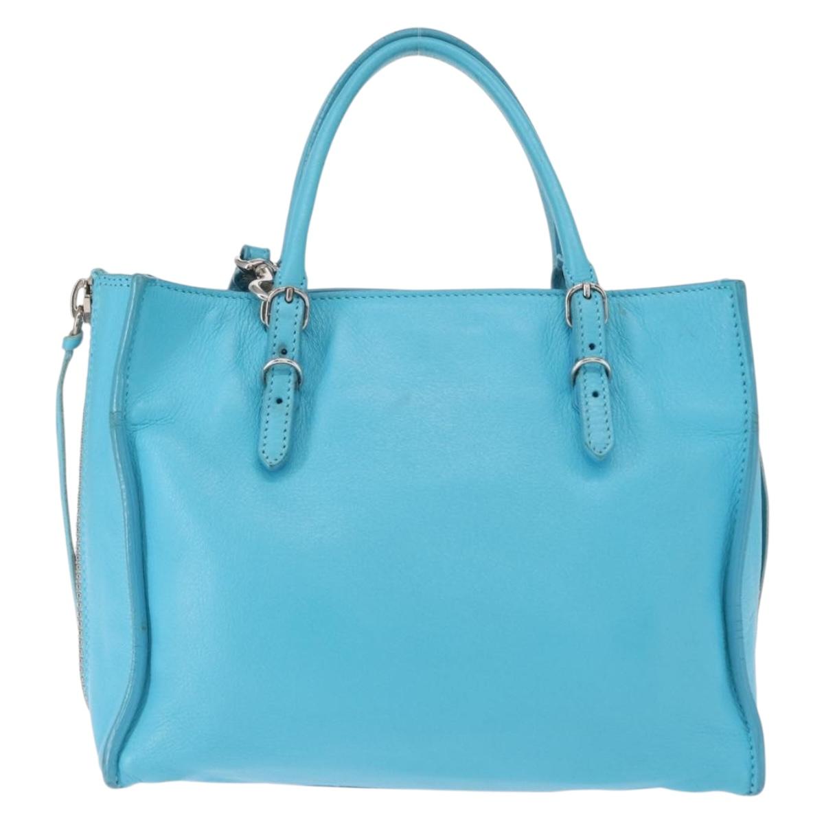 BALENCIAGA Paper Mini Hand Bag Leather 2way Light Blue Silver 357333 Auth 142977