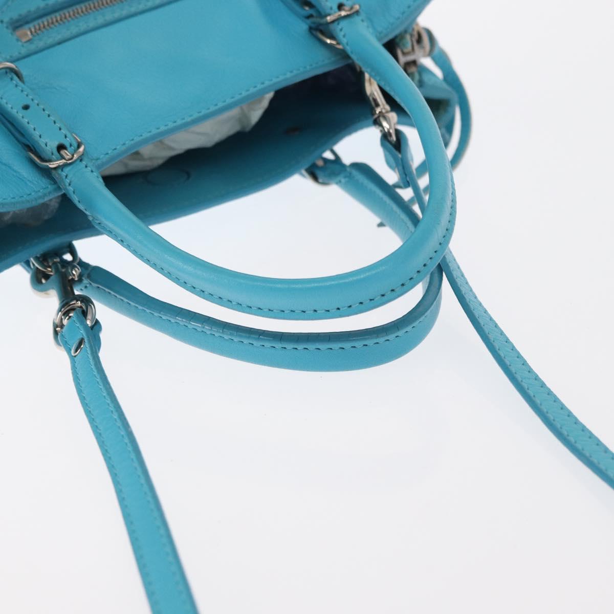 BALENCIAGA Paper Mini Hand Bag Leather 2way Light Blue Silver 357333 Auth 142977