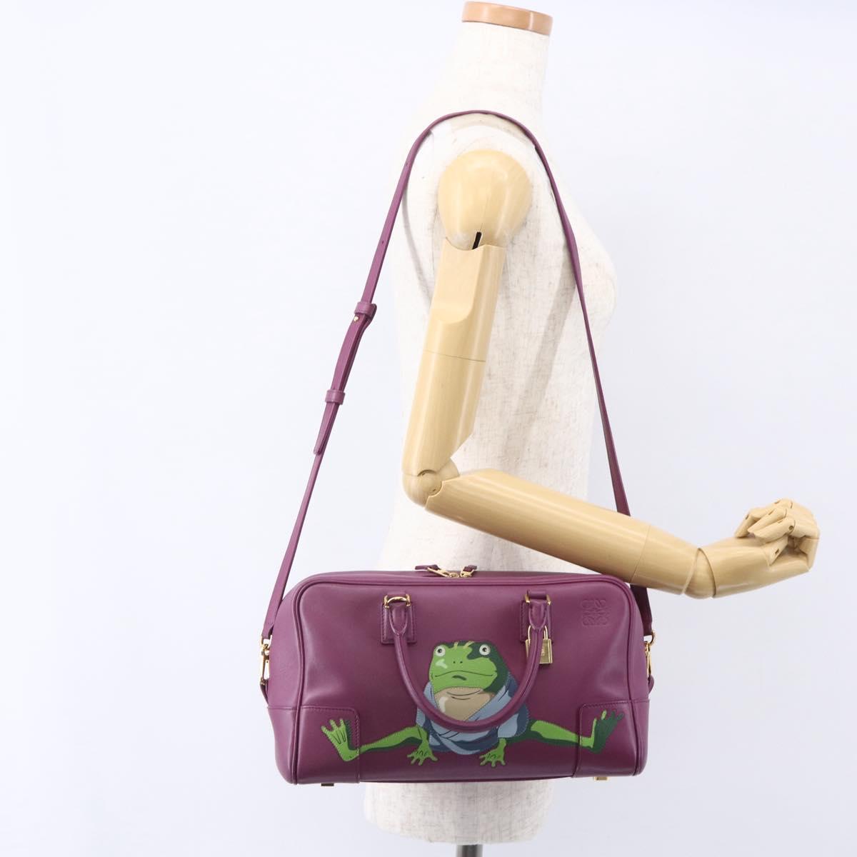 LOEWE Americana 28 Studio Ghibli Hand Bag Leather 2way Purple Auth 142978SAM