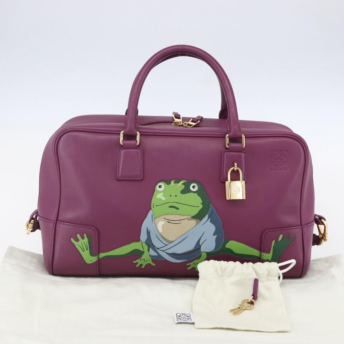 LOEWE Americana 28 Studio Ghibli Hand Bag Leather 2way Purple Auth 142978SAM