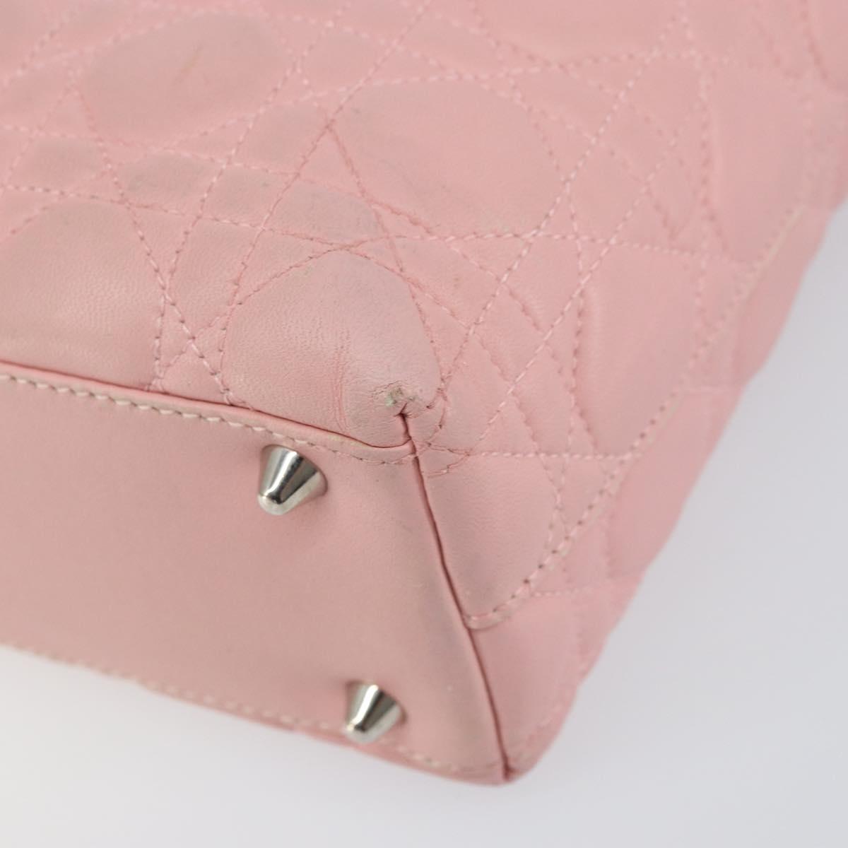 Christian Dior Canage Lady Dior Hand Bag Leather Pink Silver Auth 142979