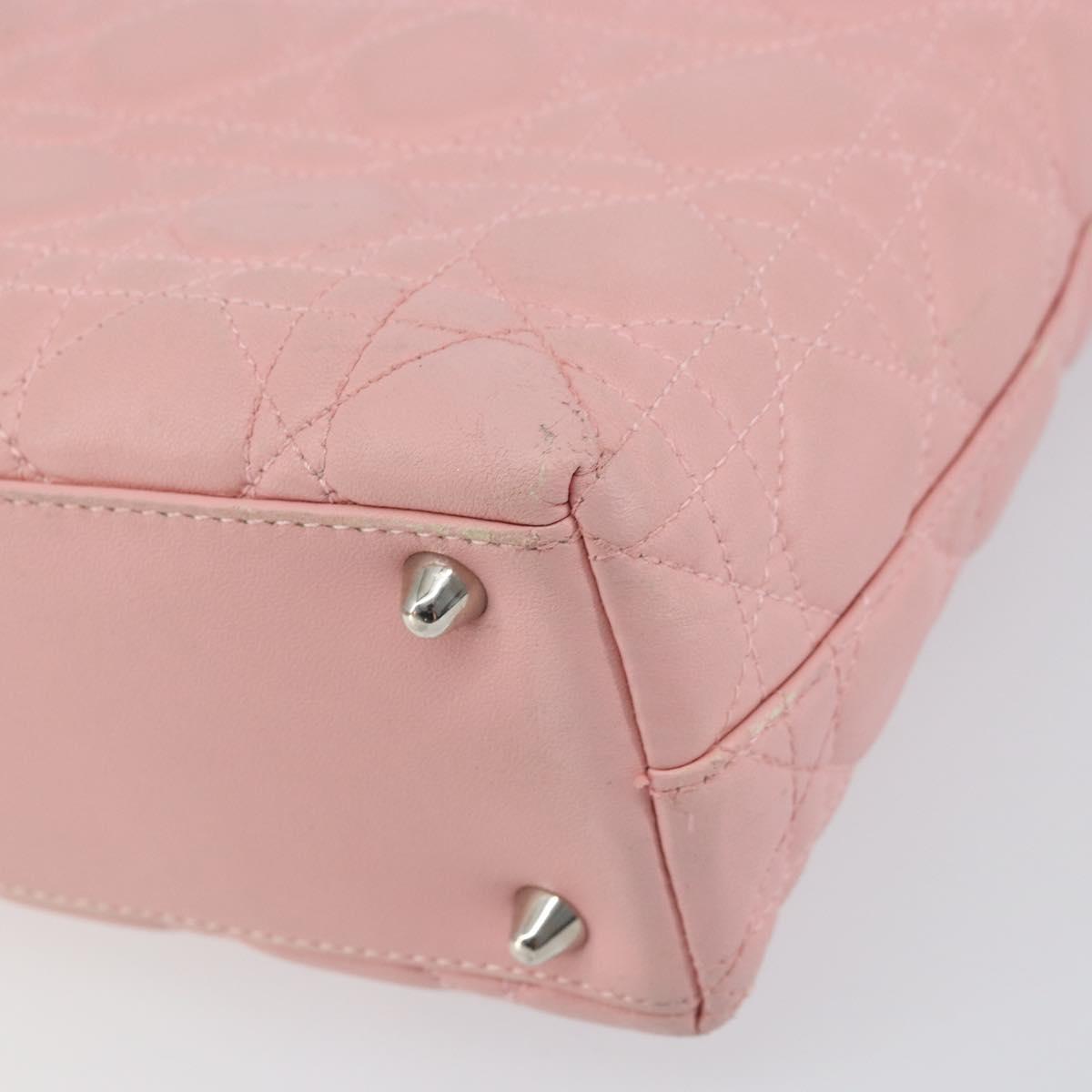 Christian Dior Canage Lady Dior Hand Bag Leather Pink Silver Auth 142979