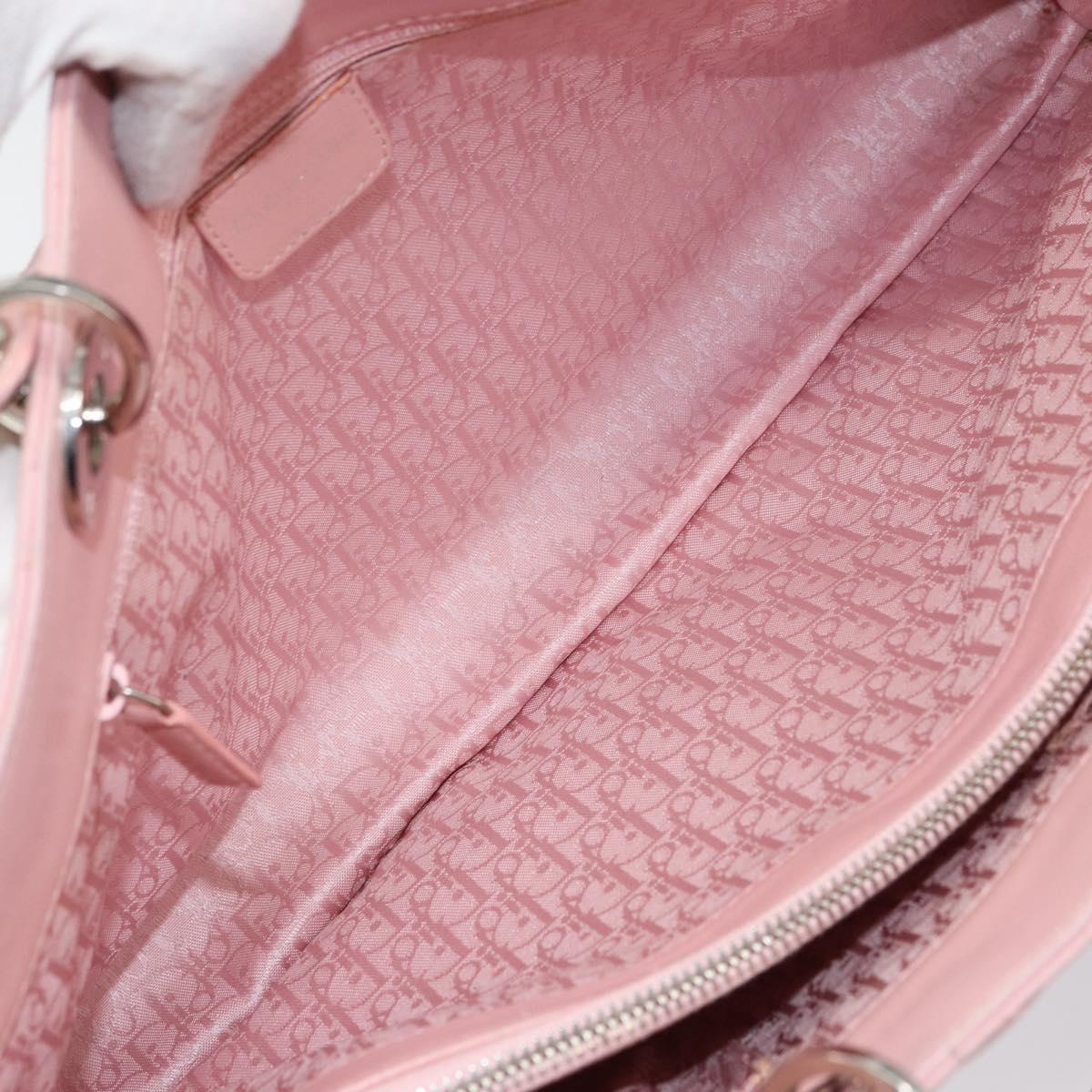 Christian Dior Canage Lady Dior Hand Bag Leather Pink Silver Auth 142979